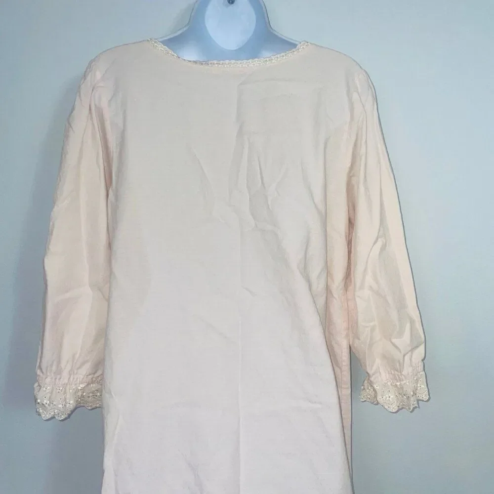 Vintage Womens M Nightgown Pink Ruffled Long Sleeve Modest Prairie